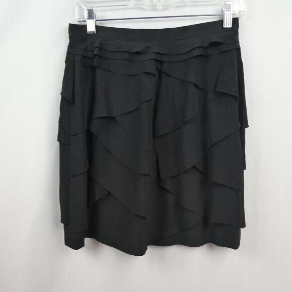 Robert Rodriguez Silk Exposed Zip Mini Skirt Sz 6 Black Tiered Chiffon - Picture 8 of 12